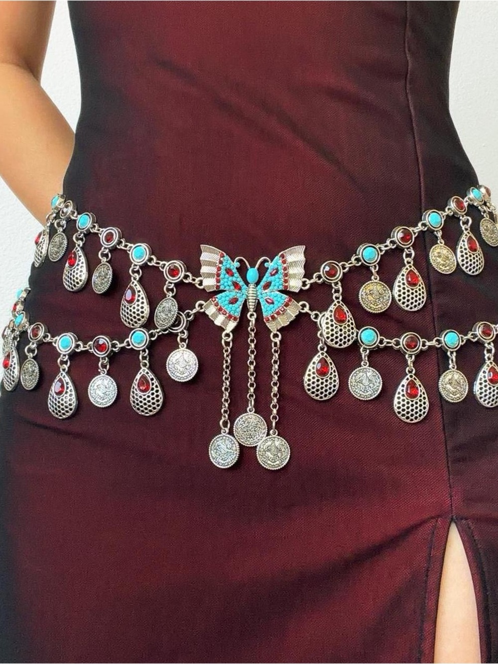 Butterfly Bohemian Fairycore Gemstone Rhinestone Metal Waist Chain Belt